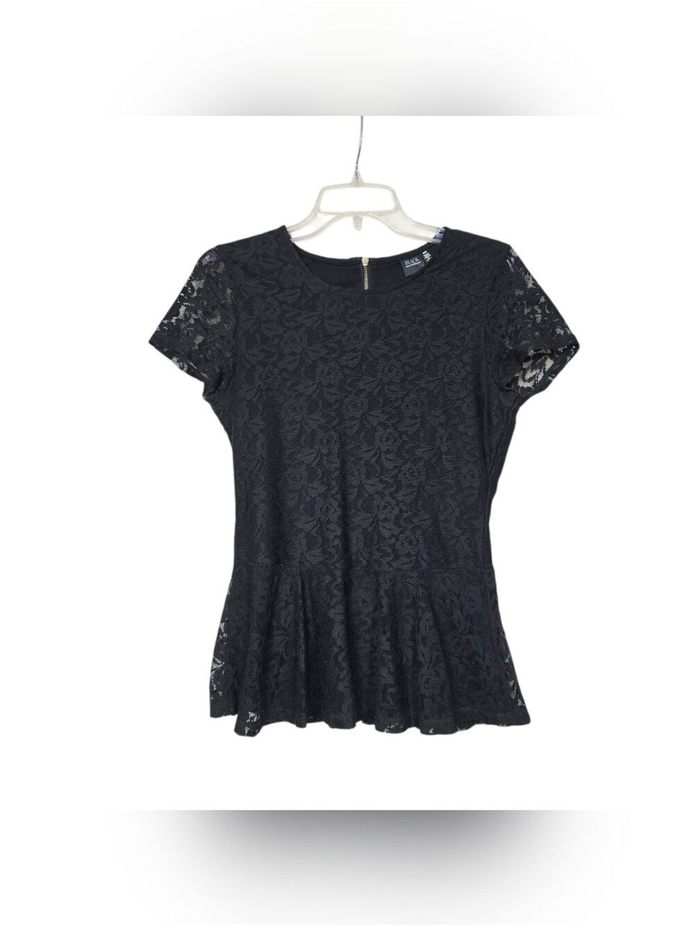 Saks Fifth Avenue Black Floral Lace Top M Back Zip